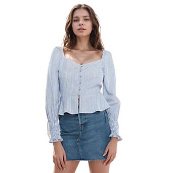 Smocked Cuff Button Front Peplum Blouse