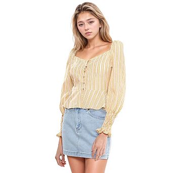 Smocked Cuff Button Front Peplum Blouse