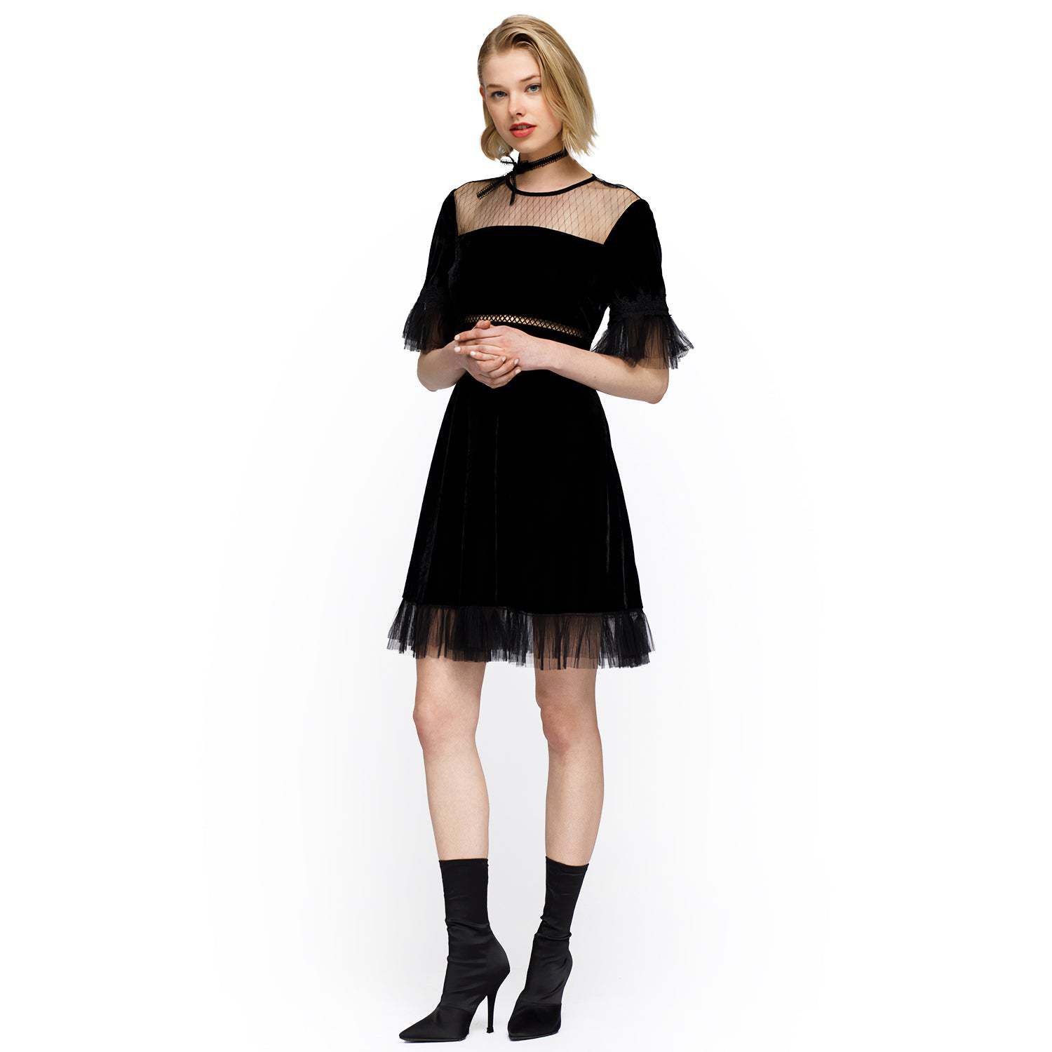 Женские платья Mesh Contrast Velvet Dress