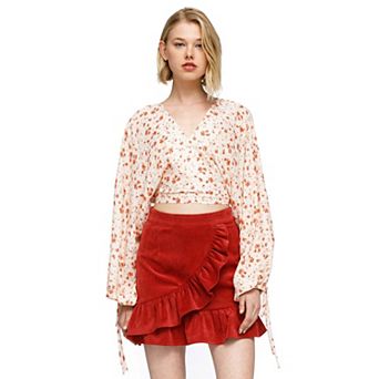 Floral Wrap Front Crop Blouse