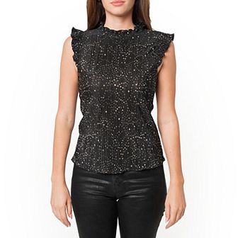 Sleeveless Mock Neck Lettuce Edge Top