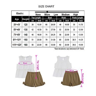 Girl's 2 Piece Outfits Sleeveless Tiered Ruffle Blouse Top and Shorts Set Summer Clothing Set