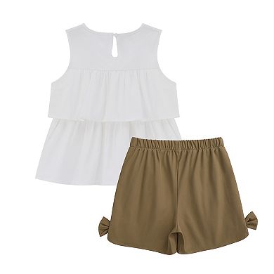 Girl's 2 Piece Outfits Sleeveless Tiered Ruffle Blouse Top and Shorts Set Summer Clothing Set