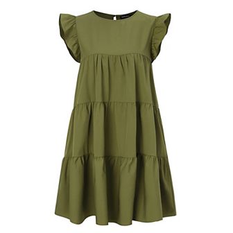 Maternity Dresses Casual Babydoll Dress Ruffle Short Sleeve A-Line Flowy Tiered Tunic Mini Dress