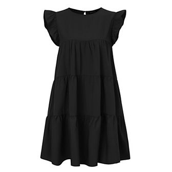 Maternity Dresses Casual Babydoll Dress Ruffle Short Sleeve A-Line Flowy Tiered Tunic Mini Dress