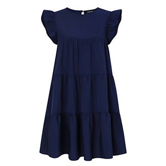 Maternity Dresses Casual Babydoll Dress Ruffle Short Sleeve A-Line Flowy Tiered Tunic Mini Dress