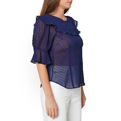 Swiss Dot Ruffle Sleeve Top