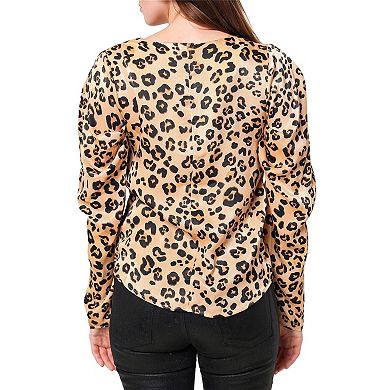 Leopard Print Balloon Shoulder Top