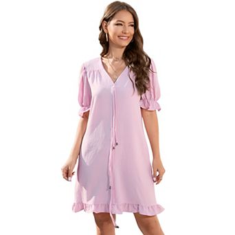 Women Summer Tunic Dress V Neck Short Sleeve Loose Flowy Swing Babydoll Shift Dresses with Pockets