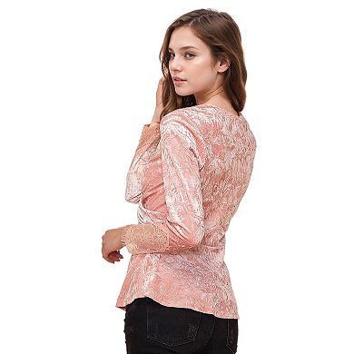 Velvet Wrap Peplum Top