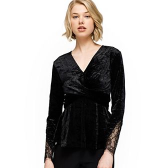 Velvet Wrap Peplum Top