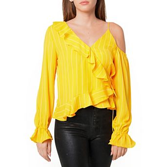 Women's Asymmetrical Shoulder Ruffle Blouse