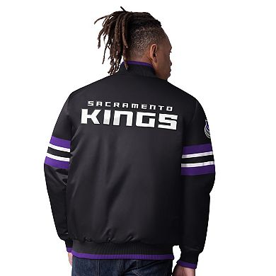 Men's Starter Black Sacramento Kings Scout Varsity Satin Full-Snap Jacket