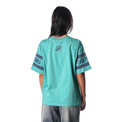 Women's The Wild Collective Aqua Miami Dolphins Drop Shoulder T-Shirt