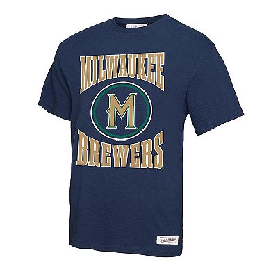 Men's Mitchell & Ness Navy Milwaukee Brewers Arched Logo Slub T-Shirt