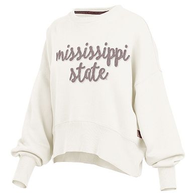 Women's Pressbox Cream Mississippi State Bulldogs Chelsea Oversized Pullover Sweatshirt