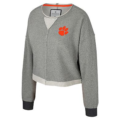 Women's Colosseum Charcoal Clemson Tigers Magnum Scoop Neck Cropped Pullover Sweatshirt