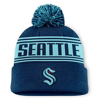 Men's Fanatics Navy Seattle Kraken Fundamental Cuffed Knit Hat with Pom