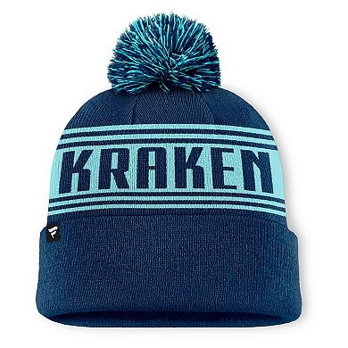 Men's Fanatics Navy Seattle Kraken Fundamental Cuffed Knit Hat with Pom