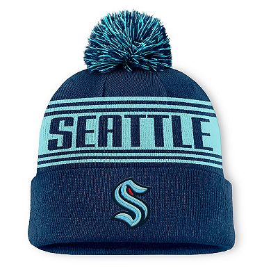 Men's Fanatics Navy Seattle Kraken Fundamental Cuffed Knit Hat with Pom