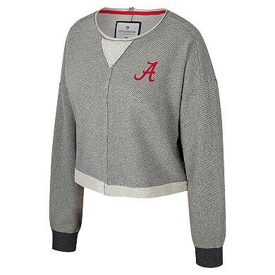 Women's Colosseum Charcoal Alabama Crimson Tide Magnum Scoop Neck Cropped Pullover Sweatshirt