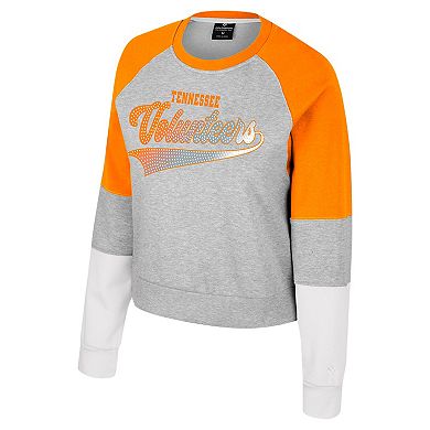 Women's Colosseum Heather Gray Tennessee Volunteers Katinka Rhinestone Scoop Neck Pullover Sweatshirt