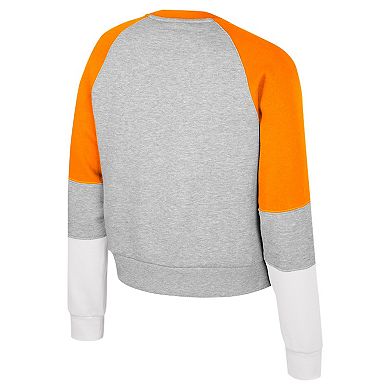 Women's Colosseum Heather Gray Tennessee Volunteers Katinka Rhinestone Scoop Neck Pullover Sweatshirt