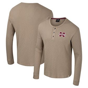 Men's Colosseum Tan Mississippi State Bulldogs Great Outdoors Henley Long Sleeve Shirt