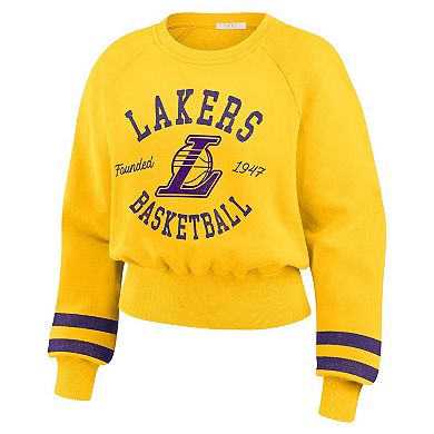Women's WEAR by Erin Andrews Gold Los Angeles Lakers Vintage Raglan Cropped Pullover Sweatshirt