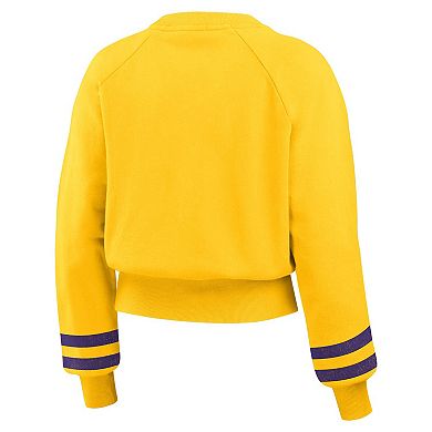 Women's WEAR by Erin Andrews Gold Los Angeles Lakers Vintage Raglan Cropped Pullover Sweatshirt
