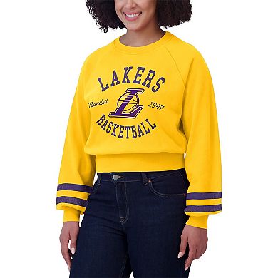 Women's WEAR by Erin Andrews Gold Los Angeles Lakers Vintage Raglan Cropped Pullover Sweatshirt