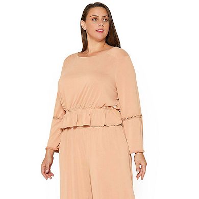 Plus Size Fringe Cuff Bell Sleeve Top