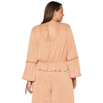 Plus Size Fringe Cuff Bell Sleeve Top