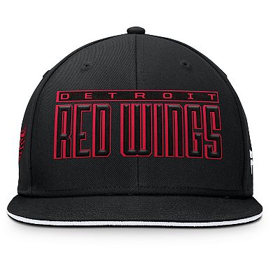 Men's Fanatics Black Detroit Red Wings Fundamental Gino Stack Text Snapback Hat