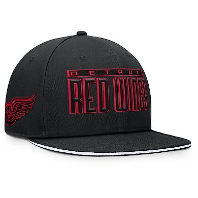 Men's Fanatics Black Detroit Red Wings Fundamental Gino Stack Text Snapback Hat