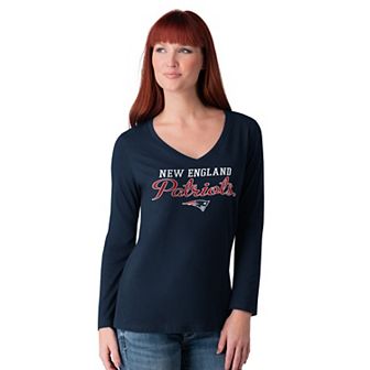 Women's G-III 4Her by Carl Banks Navy New England Patriots Post Season Long Sleeve V-Neck T-Shirt