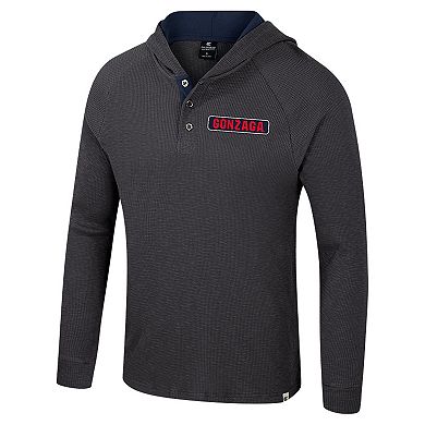 Men's Colosseum Charcoal Gonzaga Bulldogs Dujour Ralgan Long Sleeve Henley Hoodie T-Shirt