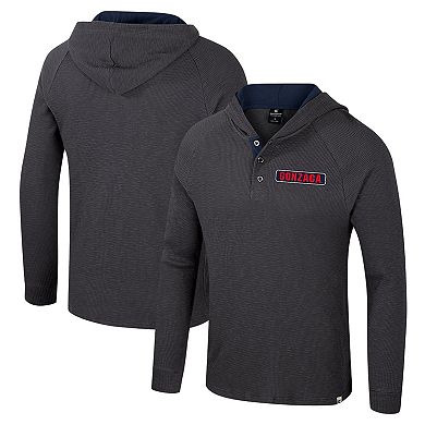 Men's Colosseum Charcoal Gonzaga Bulldogs Dujour Ralgan Long Sleeve Henley Hoodie T-Shirt