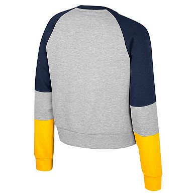 Women's Colosseum Heather Gray Michigan Wolverines Katinka Rhinestone Scoop Neck Pullover Sweatshirt