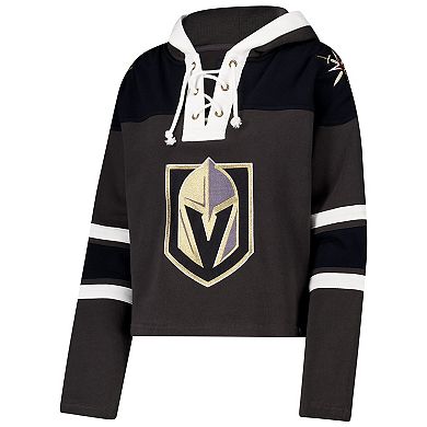 Women's '47 Charcoal Vegas Golden Knights Cropped Superior Lacer Pullover Hoodie
