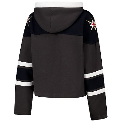 Women's '47 Charcoal Vegas Golden Knights Cropped Superior Lacer Pullover Hoodie