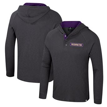 Men's Colosseum Charcoal Washington Huskies Dujour Ralgan Long Sleeve Henley Hoodie T-Shirt