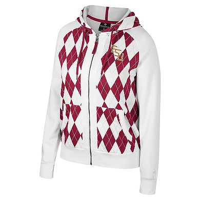 Women's Colosseum White Florida State Seminoles The Dealio Argyle Full-Zip Jacket