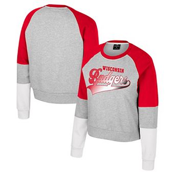 Girls Youth Colosseum Heather Gray Wisconsin Badgers Katinka Rhinestone Pullover Sweatshirt