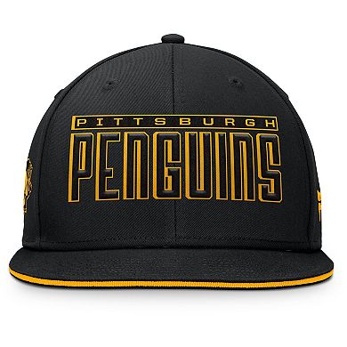 Men's Fanatics Black Pittsburgh Penguins Fundamental Gino Stack Text Snapback Hat
