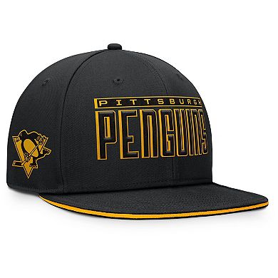 Men's Fanatics Black Pittsburgh Penguins Fundamental Gino Stack Text Snapback Hat
