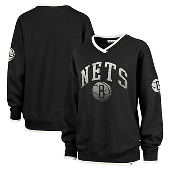 Women's '47 Black Brooklyn Nets Rise Wax Pack Daze '80s Oversize Pullover Sweatshirt