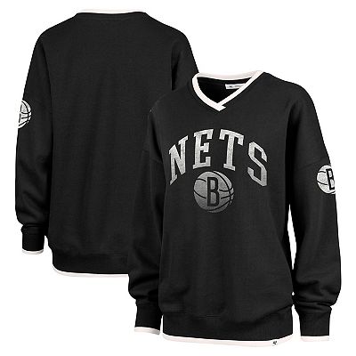 Women s 47 Black Brooklyn Nets Rise Wax Pack Daze 80s Oversize Pullover Sweatshirt