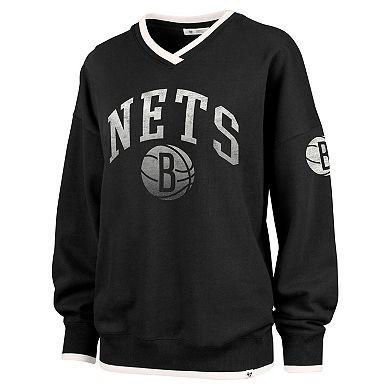 Women's '47 Black Brooklyn Nets Rise Wax Pack Daze '80s Oversize Pullover Sweatshirt