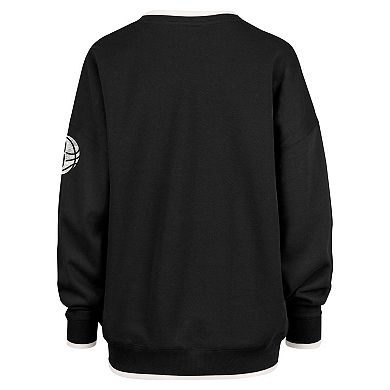Women's '47 Black Brooklyn Nets Rise Wax Pack Daze '80s Oversize Pullover Sweatshirt